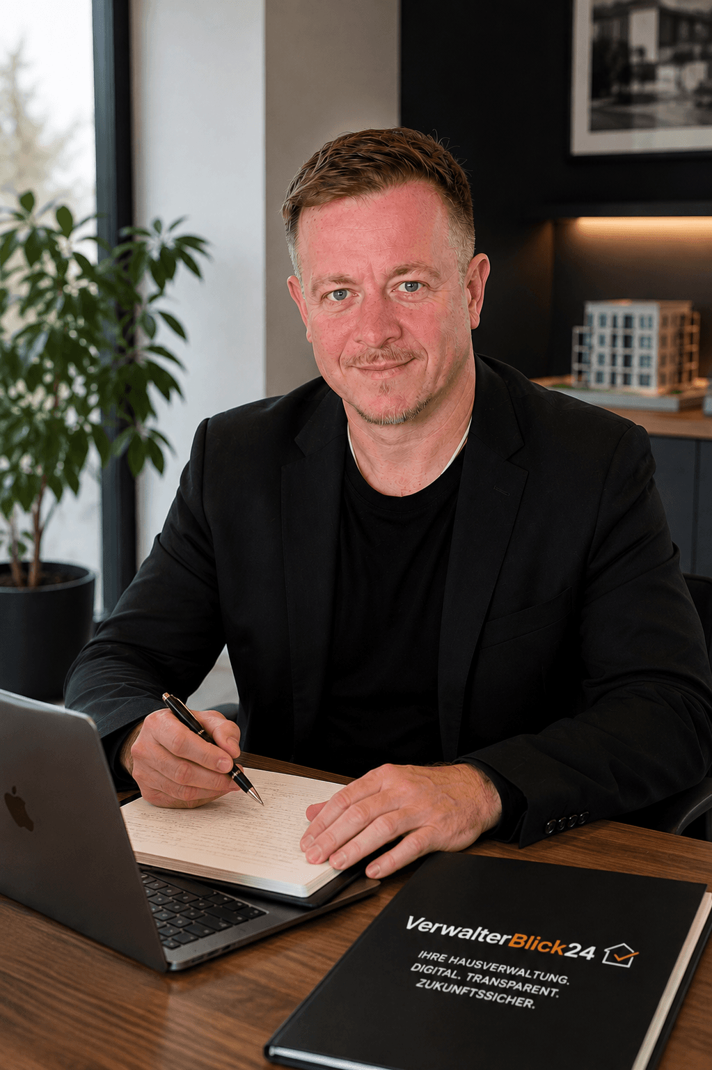 Alexander Weigel am Schreibtisch, Inhaber von VerwalterBlick24
